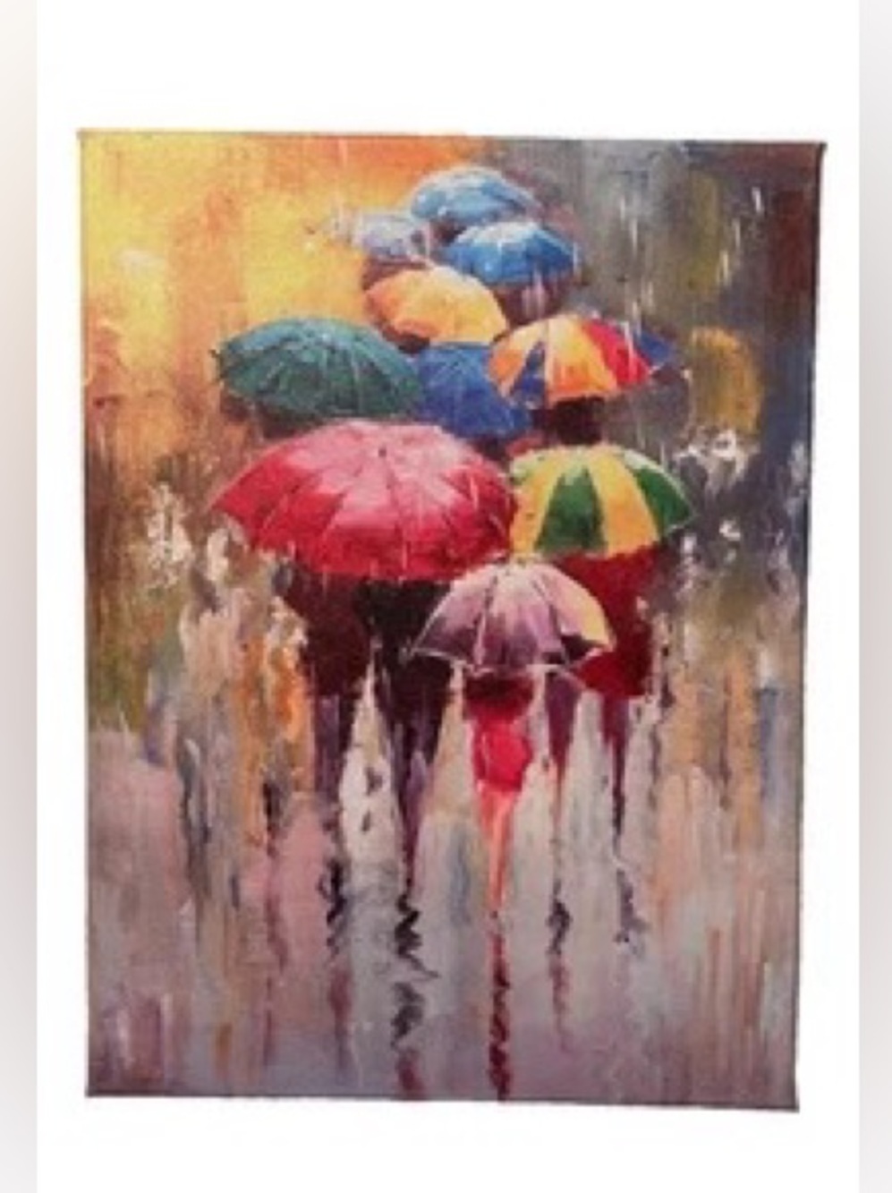 Colorful Umbrellas Rain Scene Canvas Art - Multi color